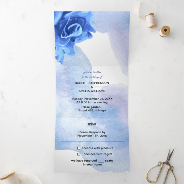 Invitación Tríptica Boda personalizado de las flores azules (Interior)