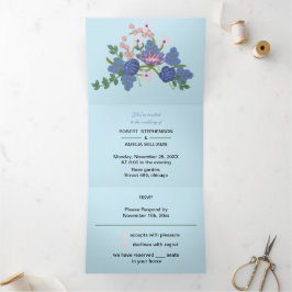 Invitación Tríptica Boda personalizado elegante flor púrpura