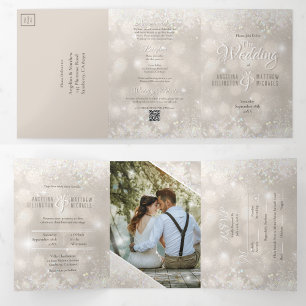 Invitación Tríptica Boda Presupuesto Todo en Uno con Brillo de Champag