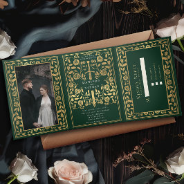 Invitación Tríptica Boda Real de Espada Medieval Verde