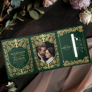 Invitación Tríptica Boda real de Fantasías Medievales de Escudo de Esp