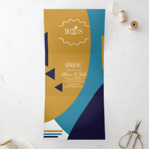 Invitación Tríptica Boda Retro Geométrica Moderna y Negrita