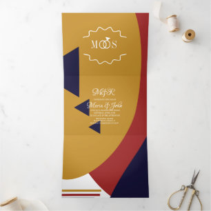Invitación Tríptica Boda Retro Negrita Geométrica Moderna