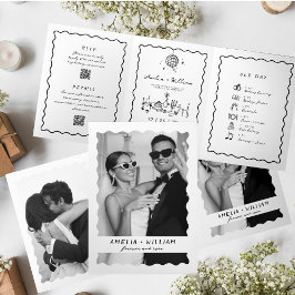 Invitación Tríptica Boda RSVP de código QR de fotografía divertida dib