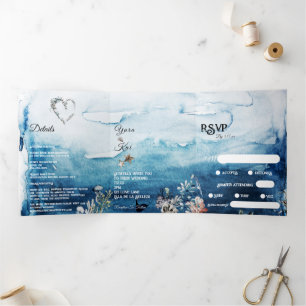 Invitación Tríptica Boda RSVP de solicitud de canción de océano ruso
