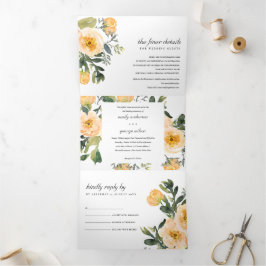 Invitación Tríptica BODA Rubor PEACH PEONY FLORAL WATERCOLOR