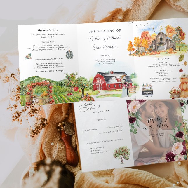Invitación Tríptica Boda ruso de huertos de Apple en otoño (Subido por el creador)