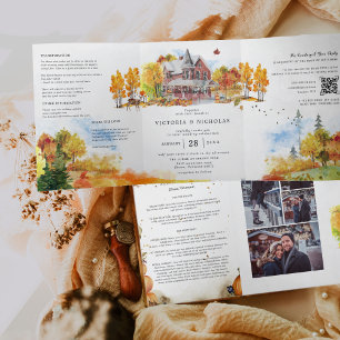 Invitación Tríptica Boda rústica de otoño en hogar campestre