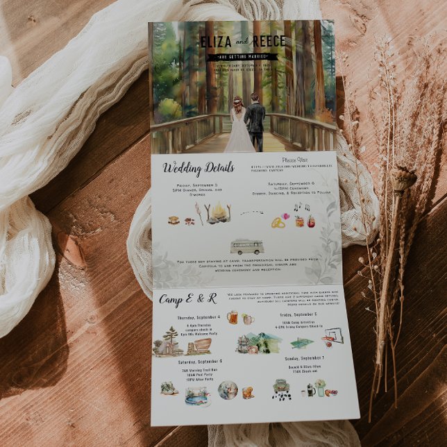 Invitación Tríptica Boda Rústica en el Bosque de Secuoyas (Subido por el creador)