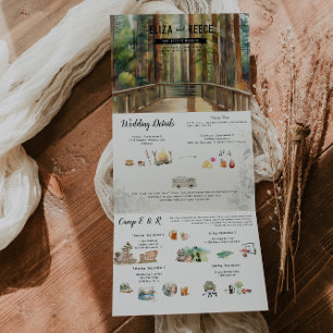 Invitación Tríptica Boda Rústica en el Bosque de Secuoyas