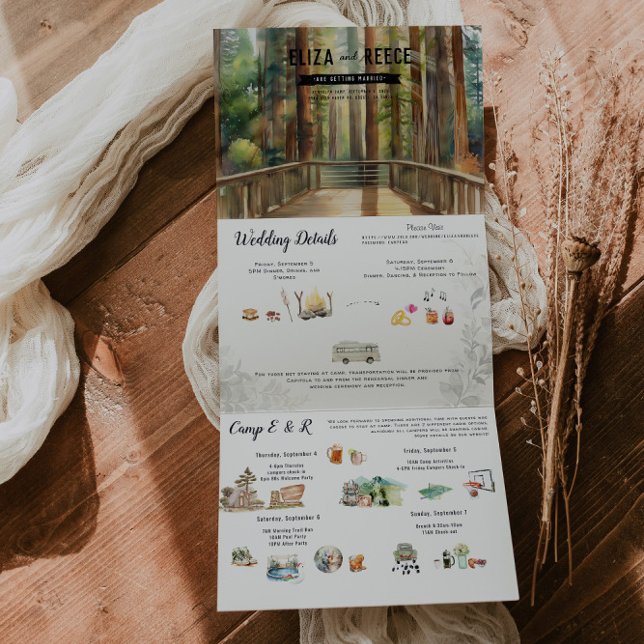 Invitación Tríptica Boda Rústica en el Bosque de Secuoyas (Subido por el creador)