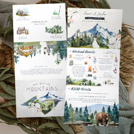 Invitación Tríptica Boda Rústica en la Montaña | Ilustrado