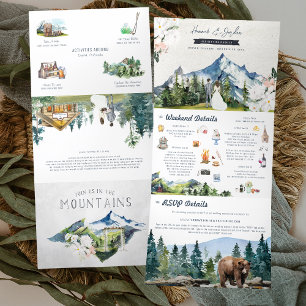 Invitación Tríptica Boda Rústica en la Montaña Ilustrado
