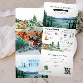Invitación Tríptica Boda Rústica junto al Lago en la Montaña