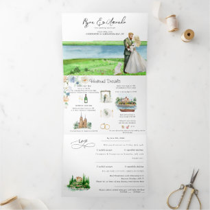 Invitación Tríptica Boda rústica junto al río en Alexandria Bay