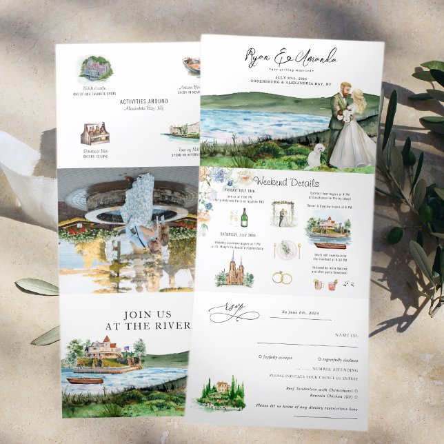 Invitación Tríptica Boda rústica junto al río en Alexandria Bay (Subido por el creador)