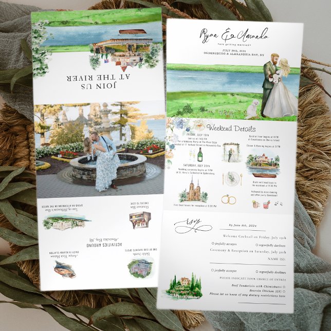 Invitación Tríptica Boda rústica junto al río en Alexandria Bay (Subido por el creador)