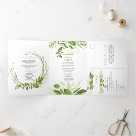 Invitación Tríptica Boda rústico de la vegetación botánica de madera s