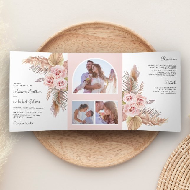 Invitación Tríptica Boda Rústico De Rosas Rosas Rosas De Rosas Rosa (Subido por el creador)