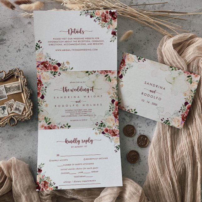 Invitación Tríptica Boda rústico de verano floral de (Subido por el creador)