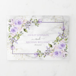 Invitación Tríptica Boda Rústico Lilac Lavender Gold Marble