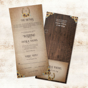 Invitación Tríptica Boda Rústico Occidental de Horsehos y Sunflowers