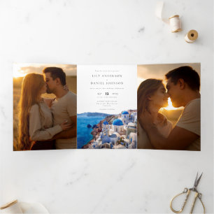 Invitación Tríptica Boda Santorini Grecia Código QR 3 Foto