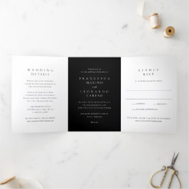 Invitación Tríptica Boda Simple Clásica Negra