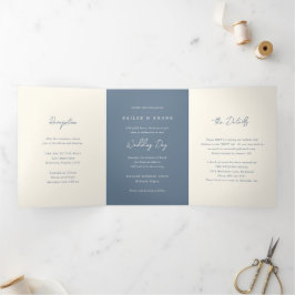 Invitación Tríptica Boda Simple Polvo Azul Moderno
