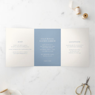 Invitación Tríptica Boda Simple Polvo Azul Moderno