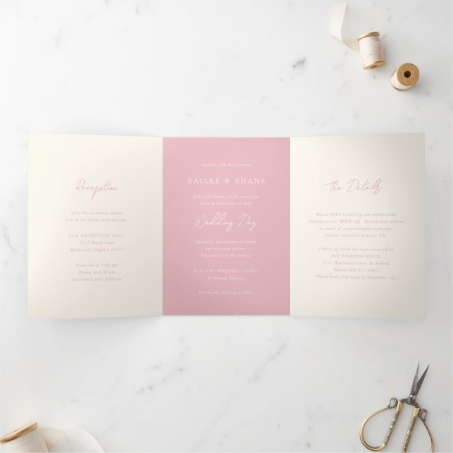 Invitación Tríptica Boda Simple Rosa Moderna (Interior)