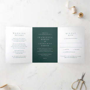 Invitación Tríptica Boda Simple Verde Esmeralda Clásico