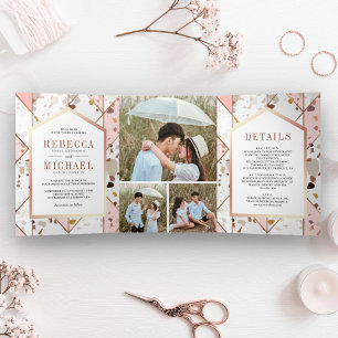 Invitación Tríptica Boda Terrazzo geométrico de tierra rosa de Rubor