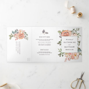Invitación Tríptica Boda todo en uno del Romántico Sketchbook Florals