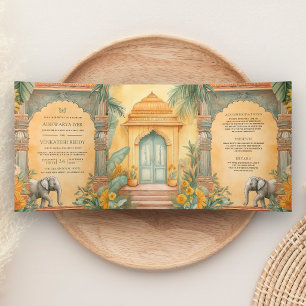 Invitación Tríptica Boda tradicional del sur de la India todo en uno