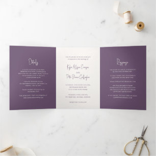 Invitación Tríptica Boda tradicional elegante Kylee Mauve