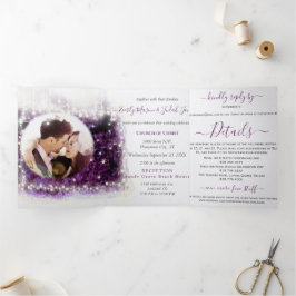 Invitación Tríptica Boda Tri de Elegante Geoda de Cristal de Amatista 