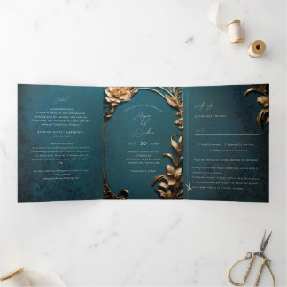 Invitación Tríptica Boda Tri-Fold de inspiración vintage