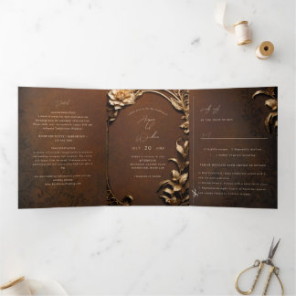 Invitación Tríptica Boda Tri-Fold de inspiración vintage