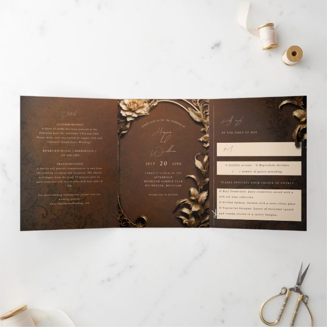 Invitación Tríptica Boda Tri-Fold de inspiración vintage (Interior)