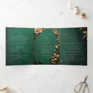 Invitación Tríptica Boda Tri-Fold de inspiración vintage