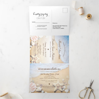Invitación Tríptica Boda Tropical Beach Starfish Summer