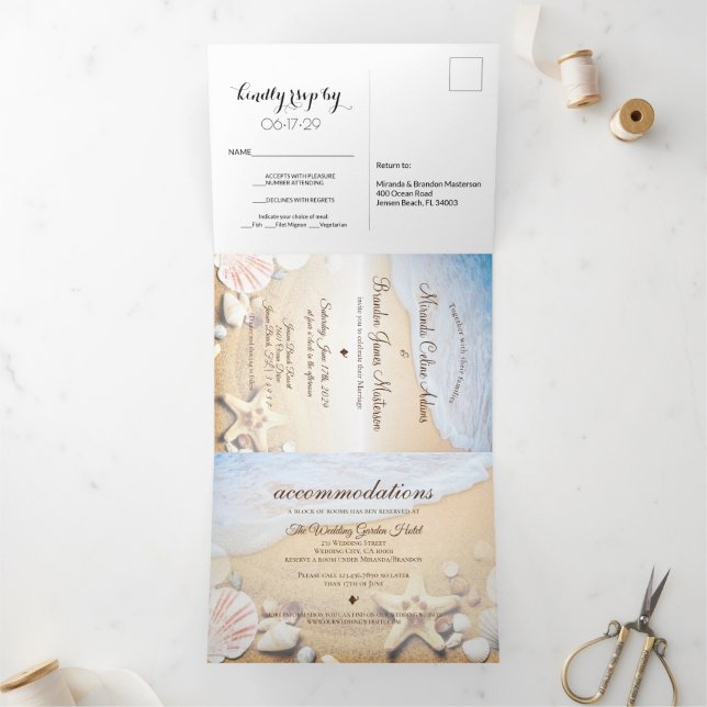 Invitación Tríptica Boda Tropical Beach Starfish Summer Tri-Fold In (Interior)