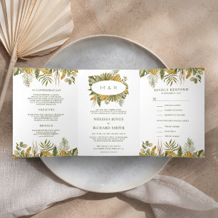 Invitación Tríptica Boda Tropical Boho Hojas de Palma Secas Todo en Un