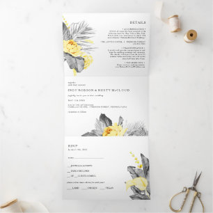 Invitación Tríptica Boda tropical moderno todo en un triple