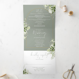 Invitación Tríptica Boda Verde Esmeralda Arco Dorado Foto