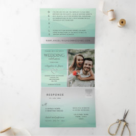 Invitación Tríptica Boda verde mínimo moderno