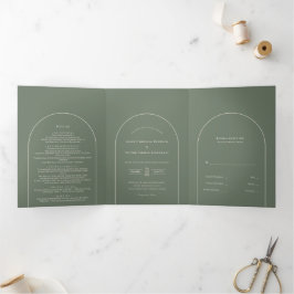 Invitación Tríptica Boda Verde Sage del Boho Arch Simple