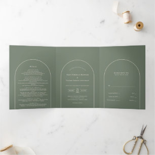 Invitación Tríptica Boda Verde Sage del Boho Arch Simple