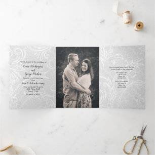 Invitación Tríptica Boda White Flourids